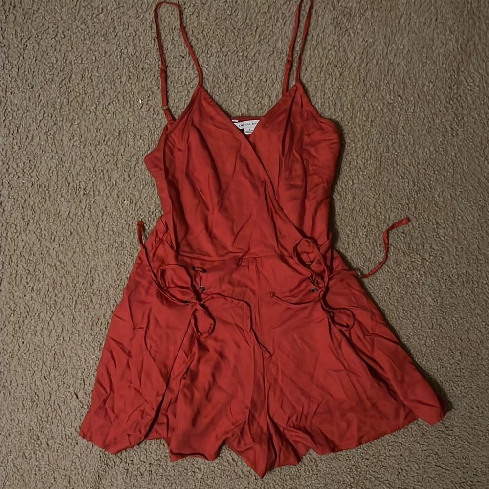 American Eagle front tie pleated romper